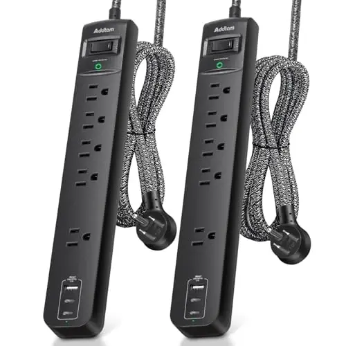 2 Pack Surge Protector Power Strip - USB C Power Strip, Flat Extension Cord with 5 Widely 3 USB (2 USB-C) Ports, Desktop Charging Station for Home Office College Dorm Room Essentials - ADDTAM