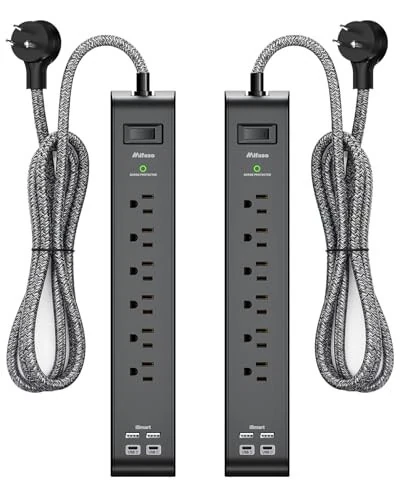 2 Pack Surge Protector Power Strip with 6 Outlets 2 USB Ports 5-Foot Long Heavy-Duty Braided Extension Cords Flat Plug 900 Joules 15A Circuit Breaker Wall Mount for Home Office ETL Listed - Mifaso (1)