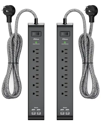 2 Pack Surge Protector Power Strip with 6 Outlets 4 USB Ports (2 USB C) 12-Foot Extension Cord Flat Plug 900 Joules 15A Circuit Breaker Wall Mount Desk USB Charging Station for Home Office 