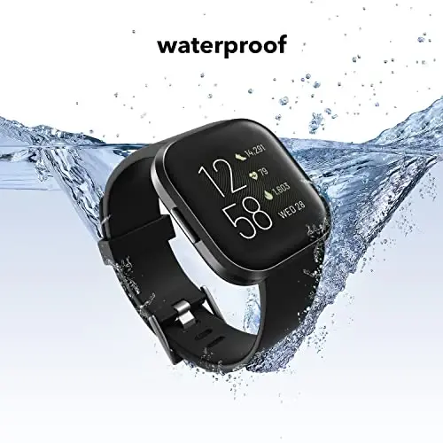 2 Pack Waterproof Bands Compatible with Fitbit Versa 2 Bands for Women Men | Classic Soft Breathable Sports Replacement Wristbands, (black/black, Small 5.5''-7.1'') - 2 (1)