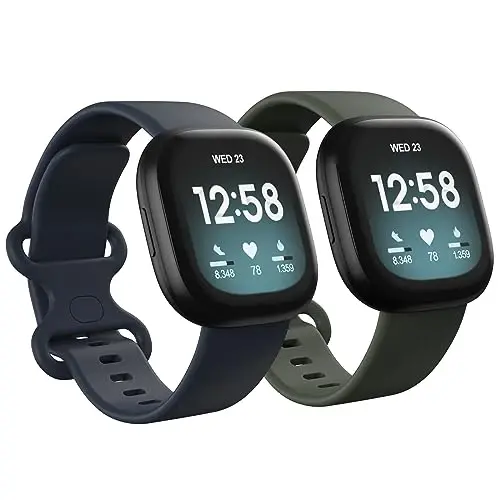 2 Pack Waterproof Bands Compatible with Fitbit Versa 3 / Fitbit Versa 4 / Fitbit Sense/Sense 2 Bands, Classic Soft Sports Replacement Wristbands for Women Men (Large 7.1''-8.7'', Dark Blue/Dark Green) - 1