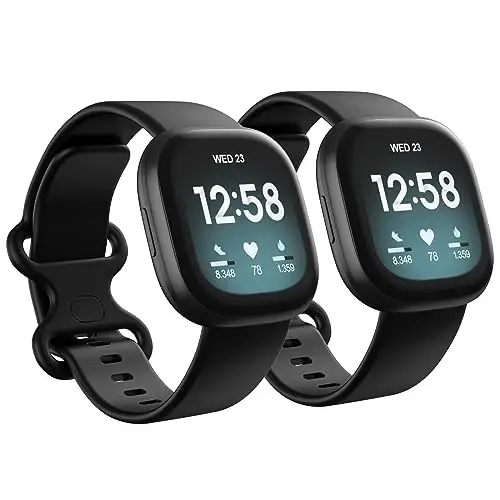 2 Pack Waterproof Bands Compatible with Fitbit Versa 4 / Versa 3 / Sense 2 | Classic Soft Breathable Sports Replacement Wristbands fit for Fitbit Sense Bands, (black/black, Large 7.1''-8.7'') - 1