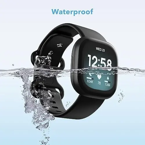 2 Pack Waterproof Bands Compatible with Fitbit Versa 4 / Versa 3 / Sense 2 | Classic Soft Breathable Sports Replacement Wristbands fit for Fitbit Sense Bands, (black/black, Large 7.1''-8.7'') - 2