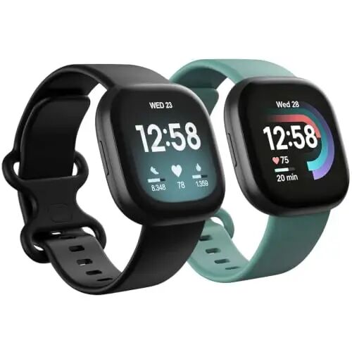 2 Pack Waterproof Bands Compatible with Fitbit Versa 4 / Versa 3 / Sense 2 | Classic Soft Breathable Sports Replacement Wristbands fit for Fitbit Sense Bands, (Black/Green, Large 7.1''-8.7'') - 2