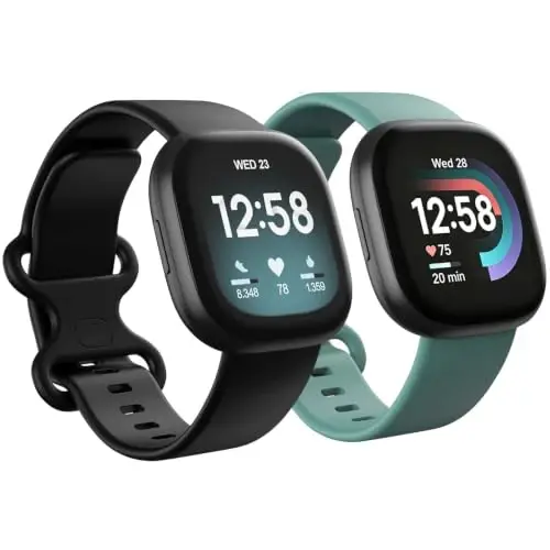 2 Pack Waterproof Bands Compatible with Fitbit Versa 4 / Versa 3 / Sense 2 | Classic Soft Breathable Sports Replacement Wristbands fit for Fitbit Sense Bands, (Black/Green, Large 7.1''-8.7'') - 1