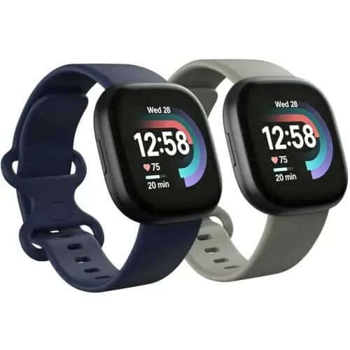 2 Pack Waterproof Bands Compatible with Fitbit Versa 4 / Versa 3 / Sense 2 | Classic Soft Breathable Sports Replacement Wristbands fit for Fitbit Sense Bands, (Navy/Grey, Small 5.5''-7.1'') - 2