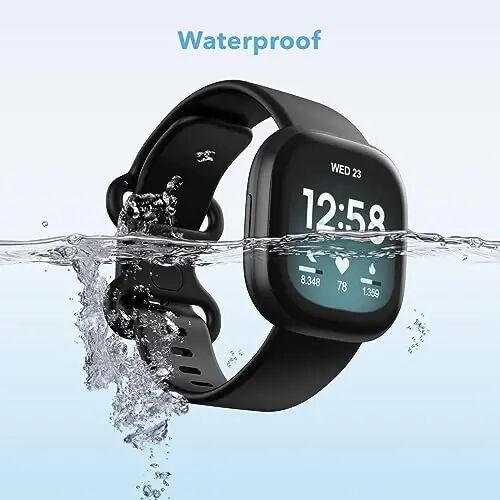 2 Pack Waterproof Bands Compatible with Fitbit Versa 4 / Versa 3 / Sense 2 | Classic Soft Breathable Sports Replacement Wristbands fit for Fitbit Sense Bands, (Purple/Red, Small 5.5''-7.1'') - 2 (1)