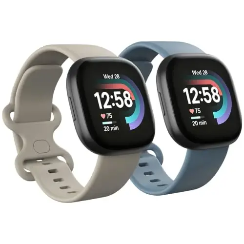 2 Pack Waterproof Bands Compatible with Fitbit Versa 4 / Versa 3 / Sense 2 | Classic Soft Breathable Sports Replacement Wristbands fit for Fitbit Sense Bands, (Starlight/Blue grey, Large 7.1''-8.7'') - 1