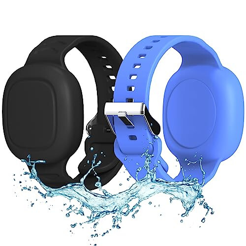 2-Pack Waterproof Bracelet for Galaxy SmartTag Kids, Soft Silicone SmartTag Wristband Holder Full Case Cover Compatible with Galaxy SmartTag, Hidden Smart Tag Case for Child/Teen/Elderly (Black+Blue) - 1