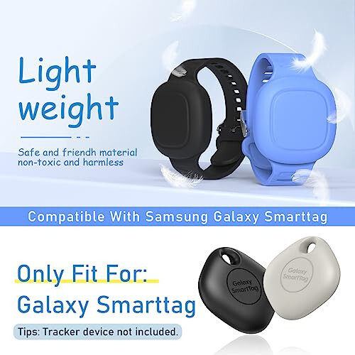 2-Pack Waterproof Bracelet for Galaxy SmartTag Kids, Soft Silicone SmartTag Wristband Holder Full Case Cover Compatible with Galaxy SmartTag, Hidden Smart Tag Case for Child/Teen/Elderly (Black+Blue) - 2