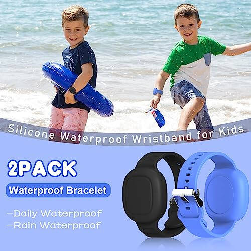 2-Pack Waterproof Bracelet for Galaxy SmartTag Kids, Soft Silicone SmartTag Wristband Holder Full Case Cover Compatible with Galaxy SmartTag, Hidden Smart Tag Case for Child/Teen/Elderly (Black+Blue) - 3