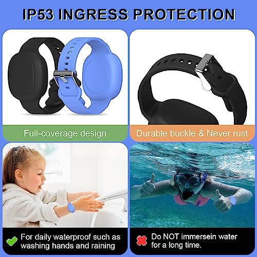 2-Pack Waterproof Bracelet for Galaxy SmartTag Kids, Soft Silicone SmartTag Wristband Holder Full Case Cover Compatible with Galaxy SmartTag, Hidden Smart Tag Case for Child/Teen/Elderly (Black+Blue) - 5