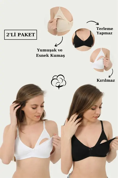2-Pack White & Black Nursing Bras in Cotton Lycra - 5