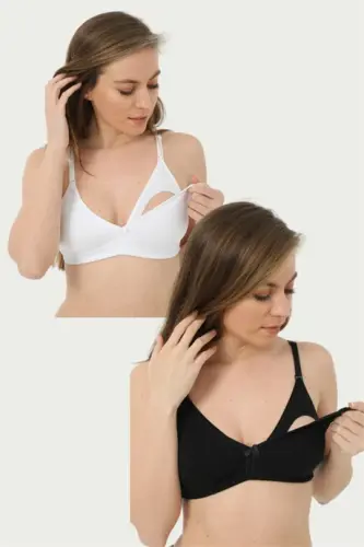 2-Pack White & Black Nursing Bras in Cotton Lycra - 6