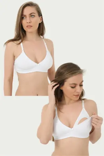 2 Pack White Nursing Bra Cotton Lycra - BÜYÜKBEDENIZ (1)