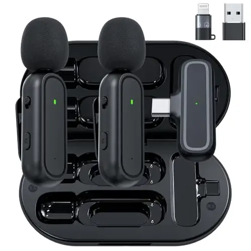 2-Pack Wireless Lavalier Microphone for iPhone Android - Plug and Play Noise Reduction Clip-on Mic with Charging Case, for Vlogging YouTube Live Streaming Zoom Meetings Video Recording Youtuber - 1
