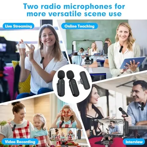 2-Pack Wireless Lavalier Microphone for iPhone Android - Plug and Play Noise Reduction Clip-on Mic with Charging Case, for Vlogging YouTube Live Streaming Zoom Meetings Video Recording Youtuber - 6