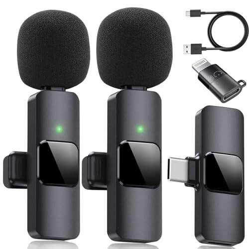 2 Pack Wireless Microphones for iPhone iPad, Camera, Android, 3 in 1 Mini Microphone, Portable Recording Mic for Interview Video Podcast Vlog YouTube - 1