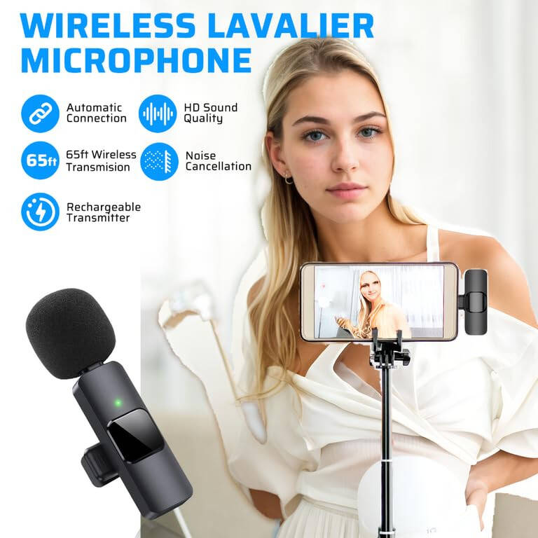 2 Pack Wireless Microphones for iPhone iPad, Camera, Android, 3 in 1 Mini Microphone, Portable Recording Mic for Interview Video Podcast Vlog YouTube - 2