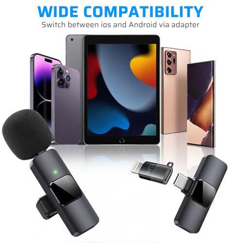 2 Pack Wireless Microphones for iPhone iPad, Camera, Android, 3 in 1 Mini Microphone, Portable Recording Mic for Interview Video Podcast Vlog YouTube - 6