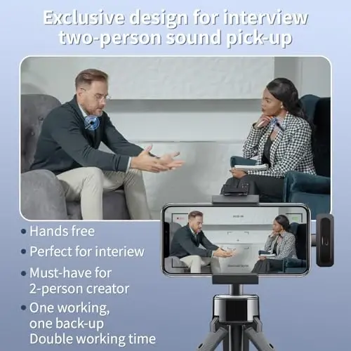 2 Pack Wireless Mini Lavalier Lapel Microphone for iPhone 15,16,Android Phone - 65ft Cordless Clip on Dual Mics with Noise Reduction 6H Working Time for Video Recording Vlogging, YouTube, Interview - 3