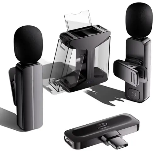 2 Pack Wireless Mini Lavalier Lapel Microphone for iPhone 15,16,Android Phone w/ Case - 65ft Cordless Clip on Dual Mics with Noise Reduction 6H Working Time for Video Recording Vlogging, YouTube - 5