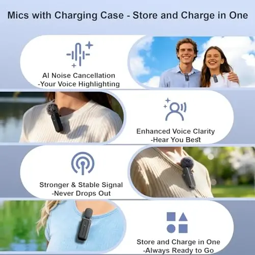 2-Pack Wireless Mini Lavalier Lapel Microphone for iPhone,Android Phone w/ Charging Case - 65ft Cordless Clip on Dual Mics with Noise Reduction 6H Working Time for Video Recording Vlogging,YouTube - BULATRY