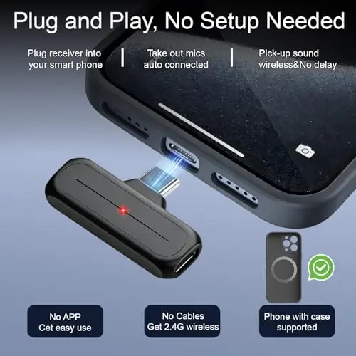 2-Pack Wireless Mini Lavalier Lapel Microphone for iPhone,Android Phone w/ Charging Case - 65ft Cordless Clip on Dual Mics with Noise Reduction 6H Working Time for Video Recording Vlogging,YouTube - 3