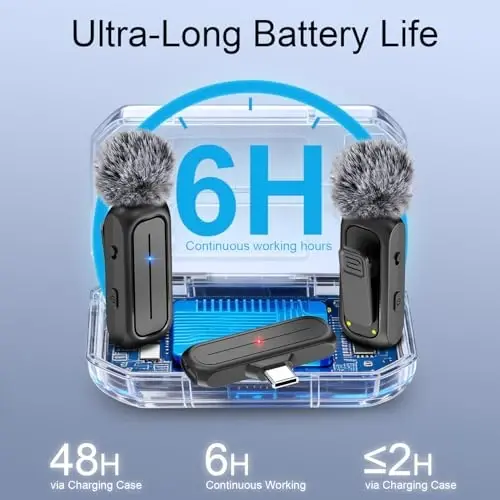 2-Pack Wireless Mini Lavalier Lapel Microphone for iPhone,Android Phone w/ Charging Case - 65ft Cordless Clip on Dual Mics with Noise Reduction 6H Working Time for Video Recording Vlogging,YouTube - 5