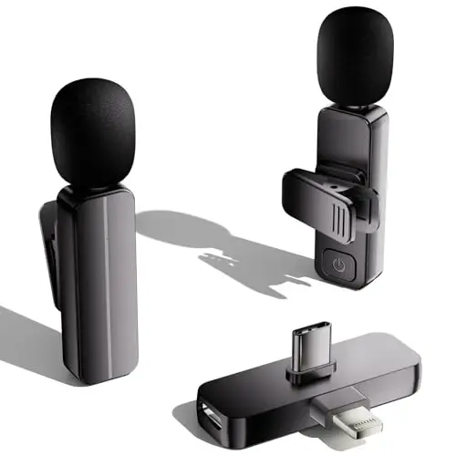 2 Pack Wireless Mini Lavalier Lapel Microphone for iPhone,Android Phone(2 in 1) - 80ft Cordless Clip on Dual Mics with Noise Reduction 5H Working Time for Video Recording Vlogging, YouTube, Interview 
