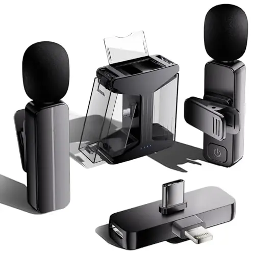 2 Pack Wireless Mini Lavalier Lapel Microphone for iPhone,Android Phone(2 in 1) w/case - 65ft Cordless Clip on Dual Mics with Noise Reduction 6H Working Time for Video Recording Vlogging, YouTube - 1