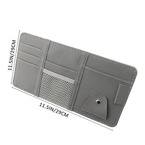 2 Packs Gray Car Sun Visor Organizer, Sunglasses Holders for Car Sun Visor, PU Leather, Auto Interior Accessories Storage Travel Document Holder with Multi Pocket - 6