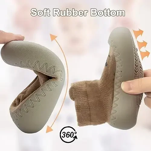 2 Pair Caroon Non-slip Baby Shoes, Slippers for Boys & Girls - Soft Rubber Grippers, Khaki, White, Pink, Blue - Infant First Walking Shoes, 6-12, 12-18, 18-24 Months - 2 (1)