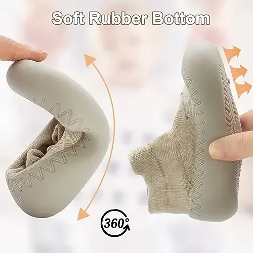 2 Pair Caroon Non-slip Baby Shoes, Slippers for Boys & Girls - Soft Rubber Grippers, Khaki, White, Pink, Blue - Infant First Walking Shoes, 6-12, 12-18, 18-24 Months - 2