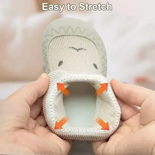 2 Pair Caroon Non-slip Baby Shoes, Slippers for Boys & Girls - Soft Rubber Grippers, Khaki, White, Pink, Blue - Infant First Walking Shoes, 6-12, 12-18, 18-24 Months - 4