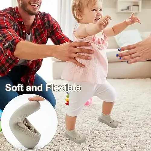 2 Pair Caroon Non-slip Baby Shoes, Slippers for Boys & Girls - Soft Rubber Grippers, Khaki, White, Pink, Blue - Infant First Walking Shoes, 6-12, 12-18, 18-24 Months - 5