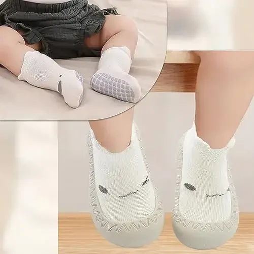 2 Pair Caroon Non-slip Baby Shoes, Slippers for Boys & Girls - Soft Rubber Grippers, Khaki, White, Pink, Blue - Infant First Walking Shoes, 6-12, 12-18, 18-24 Months - 6