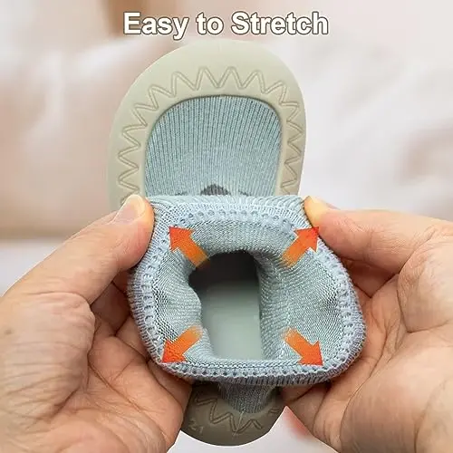 2 Pair Caroon Non-slip Baby Shoes, Slippers for Boys & Girls - Soft Rubber Grippers, Khaki, White, Pink, Blue - Infant First Walking Shoes, 6-12, 12-18, 18-24 Months - 3