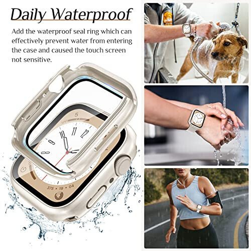 2-пакет Goton водонепроницаемый чехол для Apple Watch SE серии 6 5 4 защитная пленка для экрана 44 мм, 360-градусная защитная стеклянная лицевая панель + задний бампер для аксессуаров iWatch 44 мм - 3