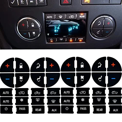 2 Packs AC Dash Button Repair Kit -Compatible with Chevy, Best for Fixing Ruined Faded A/C Control Buttons - Decal Replacement Fits Select 07-14 GM Vehicles - Car SUV Van Truck Accessories - NOTISH