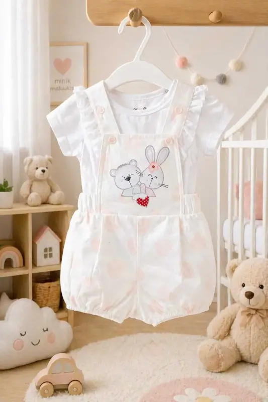 2 PARÇALI SEVİMLİ HAYVANLAR KIZ BEBEK SALOPET KIZ BEBEK TAKIM - RENK - 7