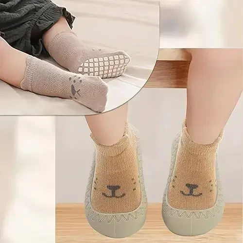 2 пары мультяшных нескользящих детских тапочек для мальчиков и девочек - мягкие резиновые захваты, хаки, белый, розовый, синий - первые ботинки для ходьбы для младенцев, 6-12, 12-18, 18-24 месяцев - 6