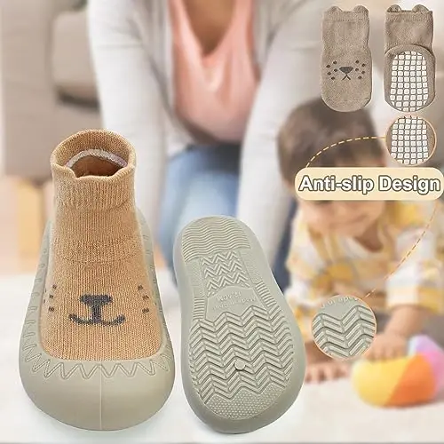 2 пары мультяшных нескользящих детских тапочек для мальчиков и девочек - мягкие резиновые захваты, хаки, белый, розовый, синий - первые ботинки для ходьбы для младенцев, 6-12, 12-18, 18-24 месяцев - 3