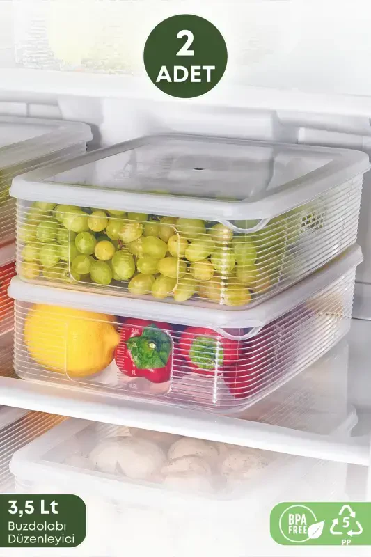 2 Pcs 3.5 Litre Refrigerator Organizer Storage Container -Freezer Storage Container-2 Pcs - 1