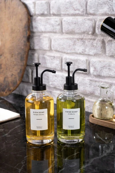 2 Pcs 500 ml Countertop Glass Liquid Soap Dispenser Kitchen (6 PCS LABEL) Lcats20121 - LA CASA ART