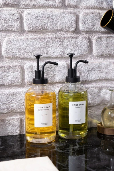 2 Pcs 500 ml Countertop Glass Liquid Soap Dispenser Kitchen (6 PCS LABEL) Lcats20121 - LA CASA ART (1)