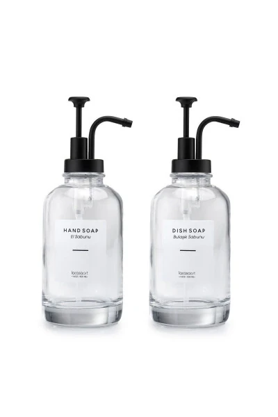 2 Pcs 500 ml Countertop Glass Liquid Soap Dispenser Kitchen (6 PCS LABEL) Lcats20121 - 3