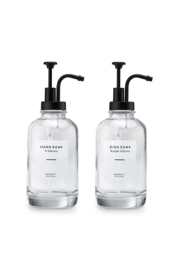 2 Pcs 500 ml Countertop Glass Liquid Soap Dispenser Kitchen (6 PCS LABEL) Lcats20121 - 3