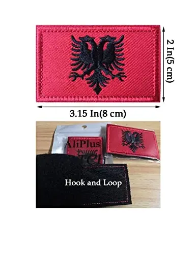 2 PCS AliPlus Albania Flag Patches Embroidered Tactical Military Morale Patch Applique Fastener Hook and Loop - 3