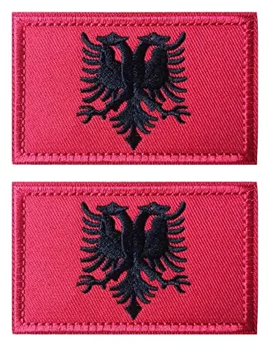 2 PCS AliPlus Albania Flag Patches Embroidered Tactical Military Morale Patch Applique Fastener Hook and Loop 